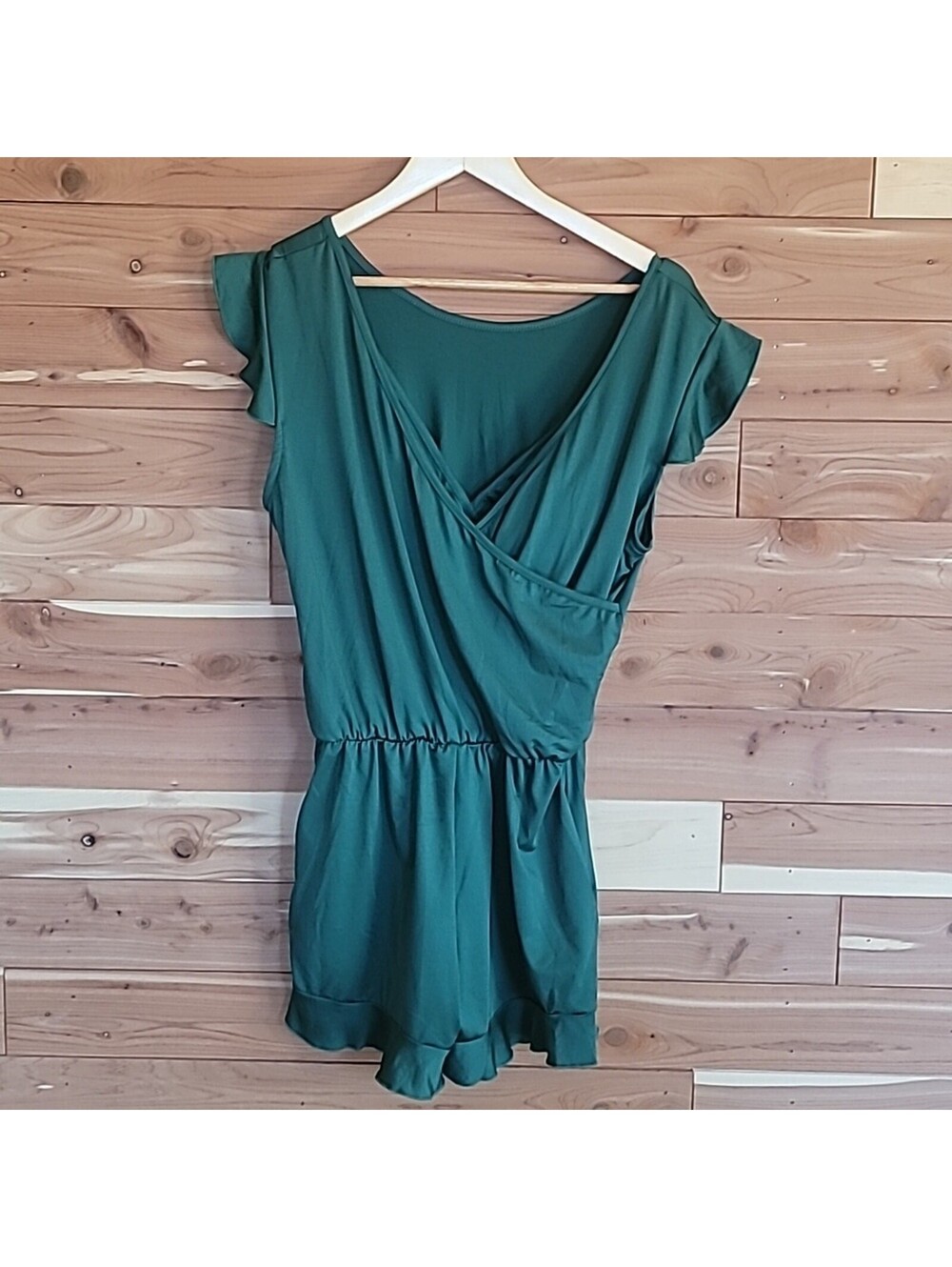 Flirty Romper One-Piece Swimsuit, Size L, Emarald Green, Pockets